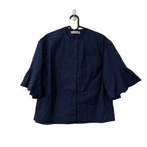 Palmer Harding Navy 3/4 Flared Sleeve Cotton Button Shirt Womens Size 4/6
